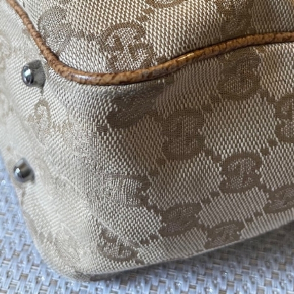 EUC Authentic Gucci Medium Monogram Tote Canvas Leather Tan Brown - Picture 6 of 13